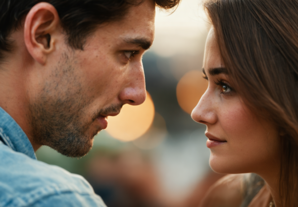 explorez les pensées et émotions profondes qui traversent l'esprit d'un homme lorsqu'il croise le regard d'une femme, révélant des sentiments et des impressions intenses.