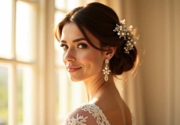 Guide élégant : Incorporer pinces en strass et perles dans votre coiffure de mariage